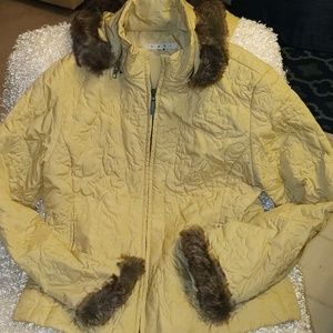Cabi yellow/gold colored jacket w/hood. Size M